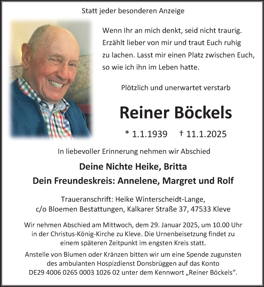  Traueranzeige für Reiner Böckels vom 25.01.2025 aus NNA