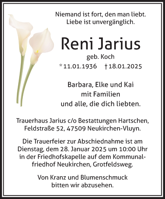 Traueranzeige von Reni Jarius von NNA