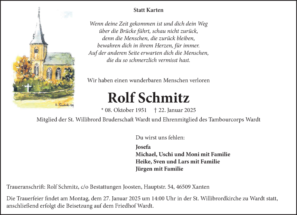  Traueranzeige für Rolf Schmitz vom 25.01.2025 aus NNA