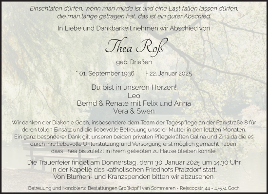Traueranzeige von Thea Roß von NNA