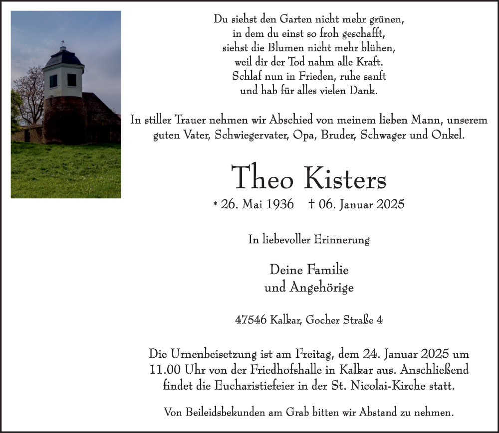  Traueranzeige für Theo Kisters vom 18.01.2025 aus NNA