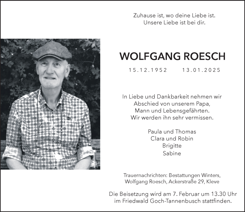  Traueranzeige für Wolfgang Roesch vom 25.01.2025 aus NNA