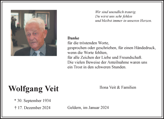 Traueranzeige von Wolfgang Veit von NNA