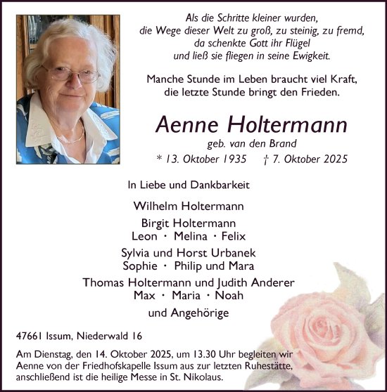 Traueranzeige von Aenne Holtermann von NNA