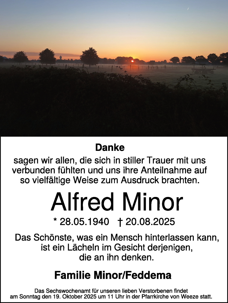  Traueranzeige für Alfred Minor vom 11.10.2025 aus NNA