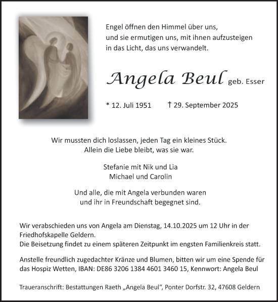 Traueranzeige von Angela Beul von NNA