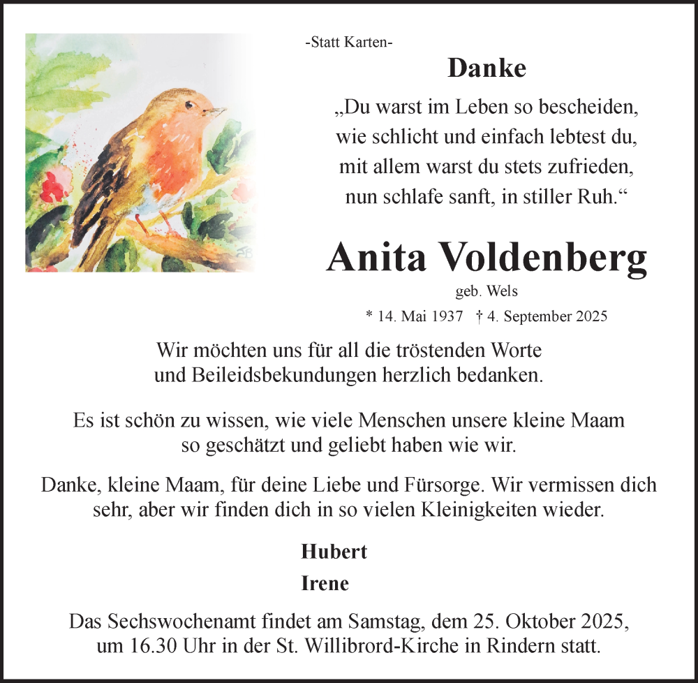  Traueranzeige für Anita Voldenberg vom 18.10.2025 aus NNA