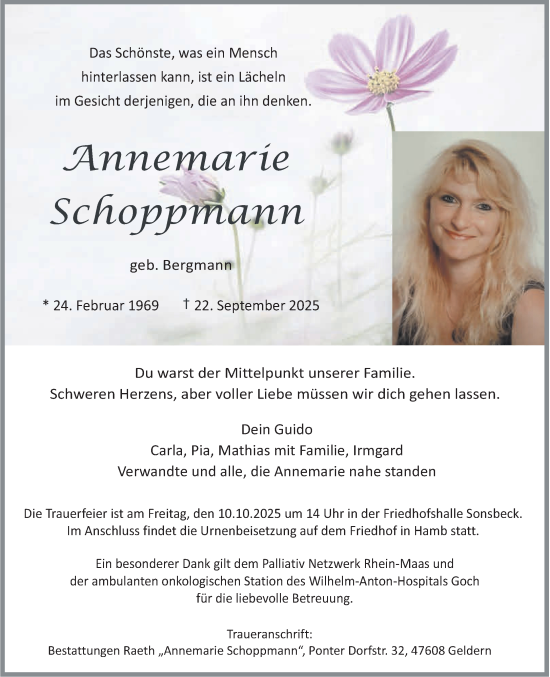 Traueranzeige von Annemarie Schoppmann von NNA