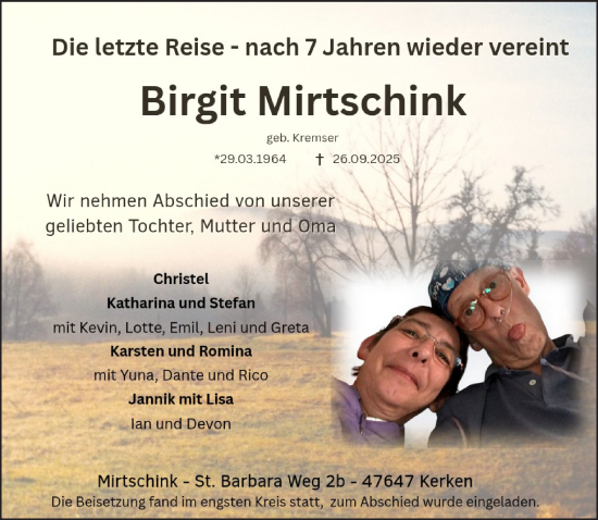 Traueranzeige von Birgit Mirtschink von NNA