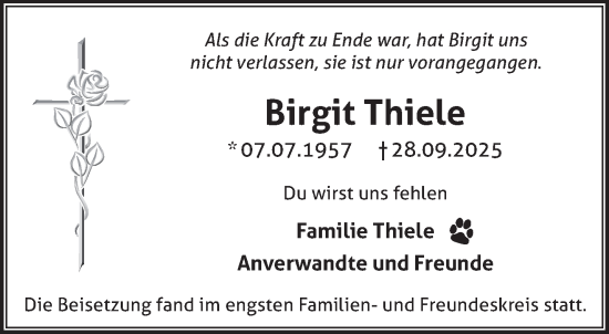 Traueranzeige von Birgit Thiele von NNA