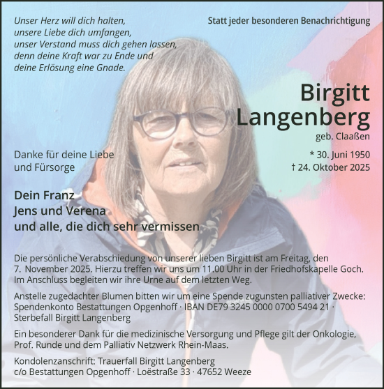 Traueranzeige von Birgitt Langenberg von NNA
