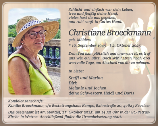 Traueranzeige von Christiane Broeckmann von NNA