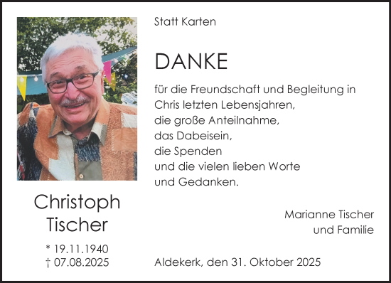 Traueranzeige von Christoph Tischer von NNA