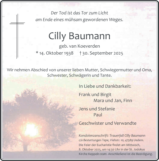 Traueranzeige von Cilly Baumann von NNA