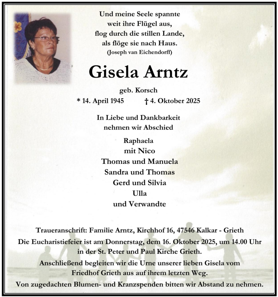  Traueranzeige für Gisela Arntz vom 13.10.2025 aus NNA