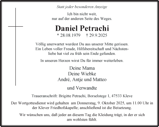 Traueranzeige von Daniel Petrachi von NNA