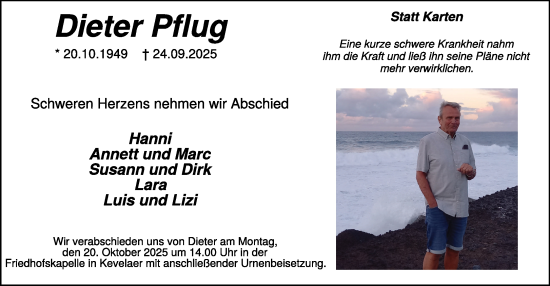 Traueranzeige von Dieter Pflug von NNA