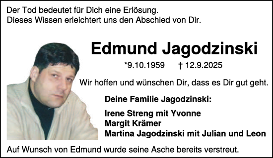 Traueranzeige von Edmund Jagodzinski von NNA