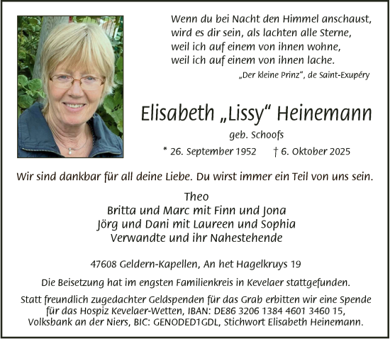 Traueranzeige von Elisabeth Heinemann von NNA