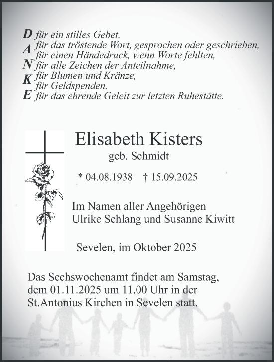 Traueranzeige von Elisabeth Kisters von NNA