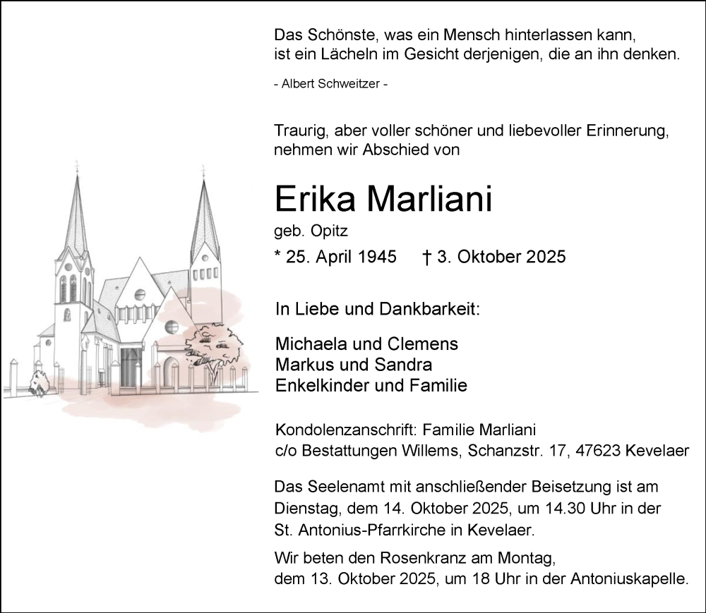 Traueranzeige für Erika Marliani vom 11.10.2025 aus NNA