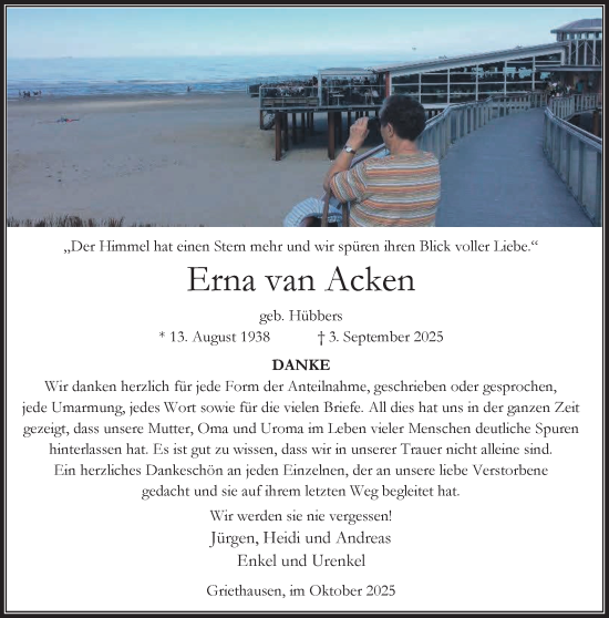 Traueranzeige von Erna van Acken von NNA