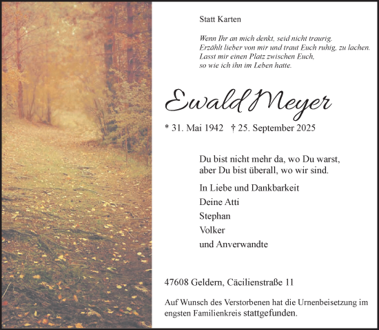 Traueranzeige von Ewald Meyer von NNA