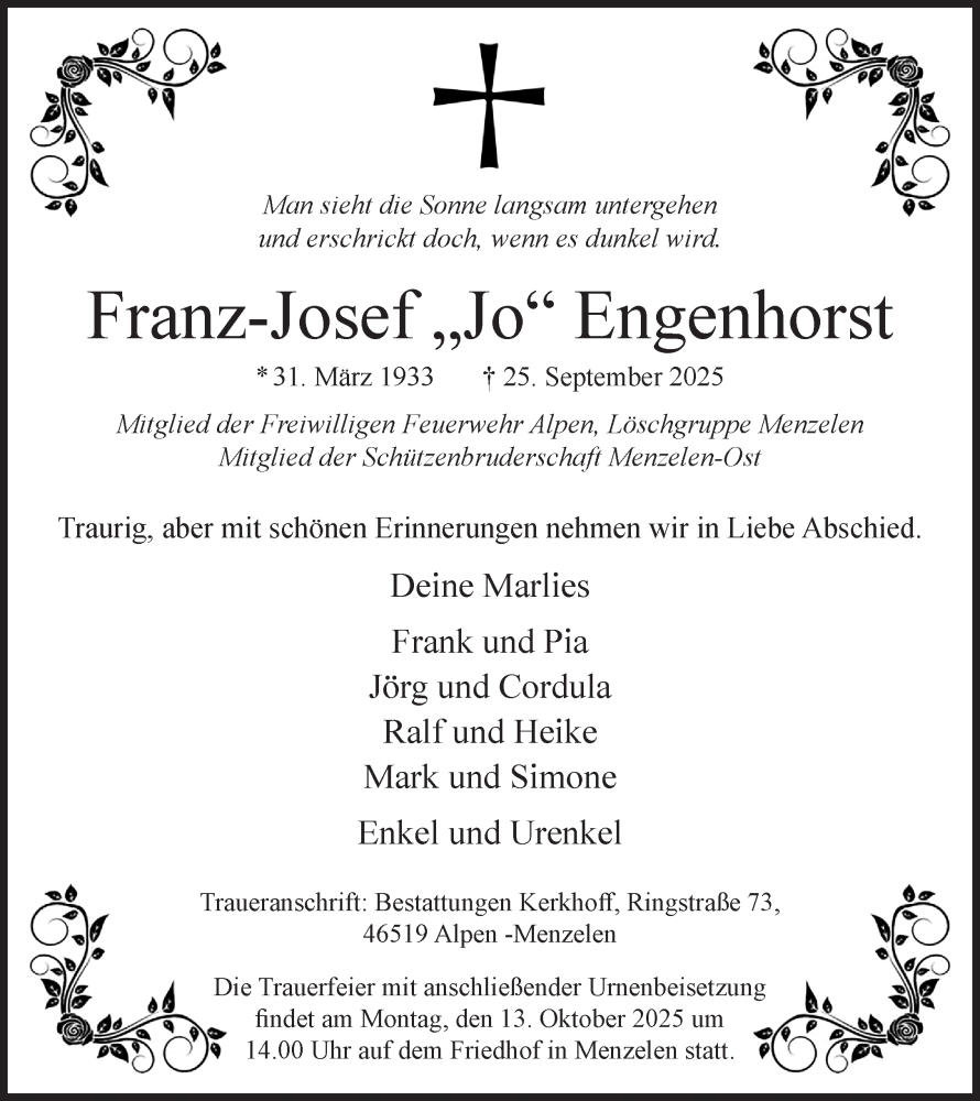  Traueranzeige für Franz-Josef Engenhorst vom 11.10.2025 aus NNA