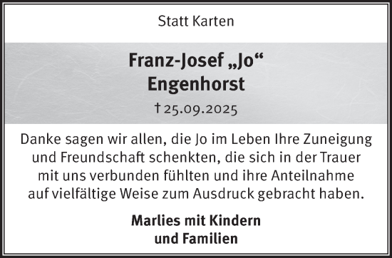 Traueranzeige von Franz-Josef Engenhorst von NNA