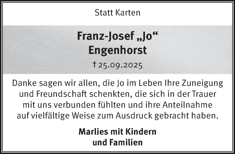  Traueranzeige für Franz-Josef Engenhorst vom 25.10.2025 aus NNA