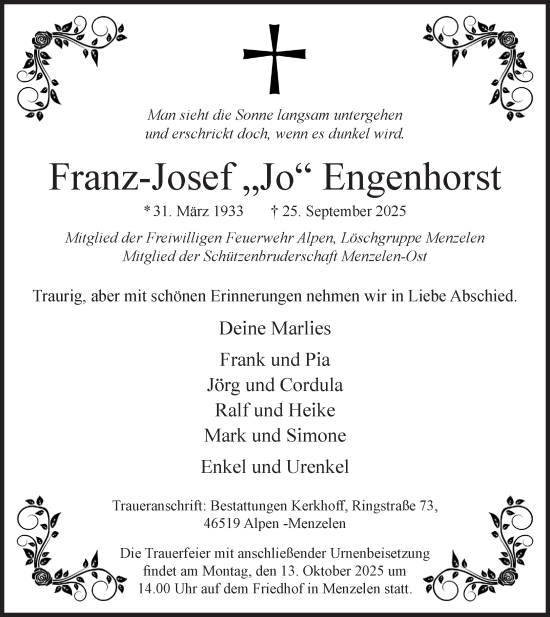 Traueranzeige von Franz-Josef Engenhorst von NNA