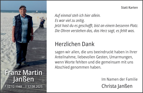 Traueranzeige von Franz Martin Janßen von NNA