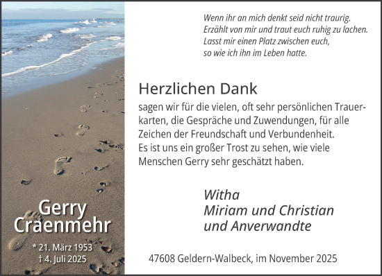 Traueranzeige von Gerry Craenmehr von NNA