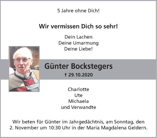 Traueranzeige von Günter Bockstegers von NNA