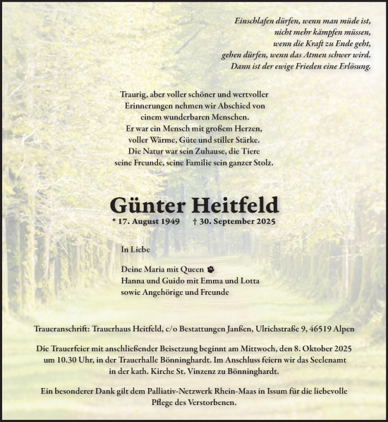 Traueranzeige von Günter Heitfeld von NNA