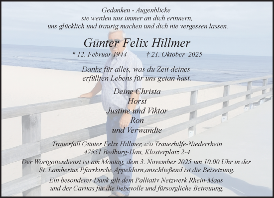 Traueranzeige von Günter Felix Hillmer von NNA