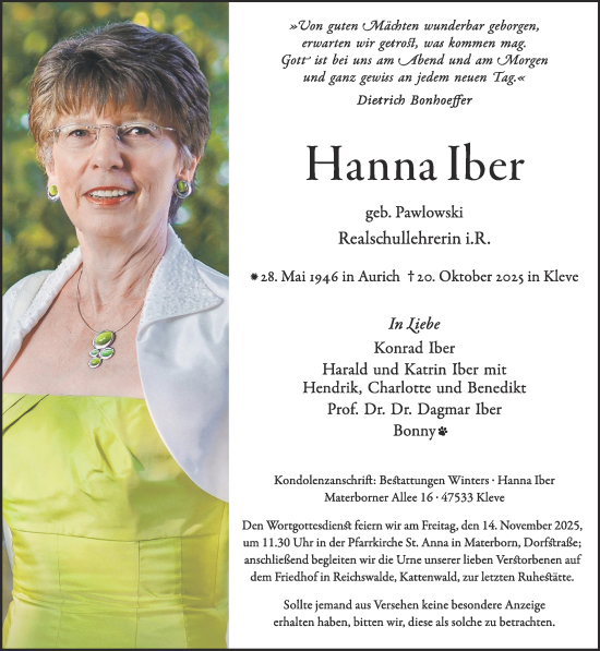 Traueranzeige von Hanna Iber von NNA