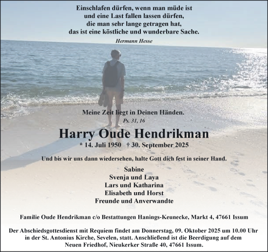 Traueranzeige von Harry Oude Hendrikman von NNA