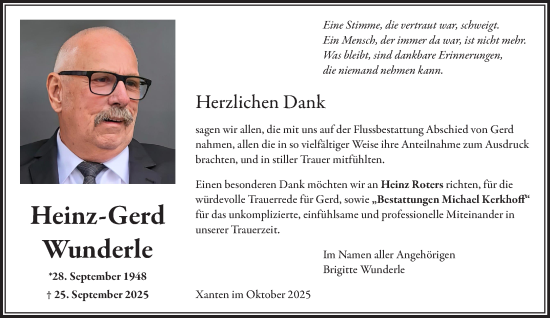 Traueranzeige von Heinz-Gerd Wunderle von NNA
