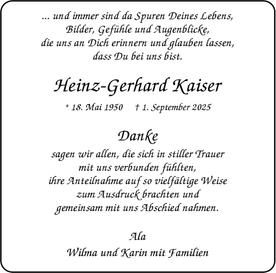 Traueranzeige von Heinz-Gerhard Kaiser von NNA