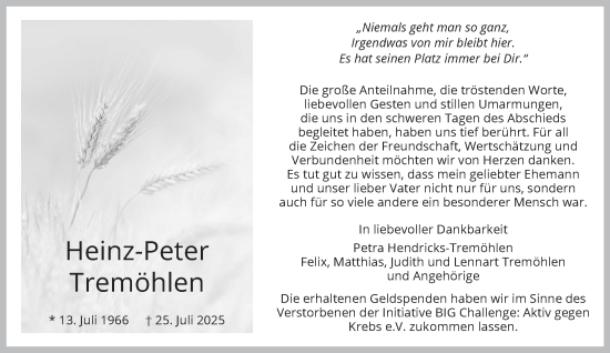 Traueranzeige von Heinz-Peter Tremöhlen von NNA