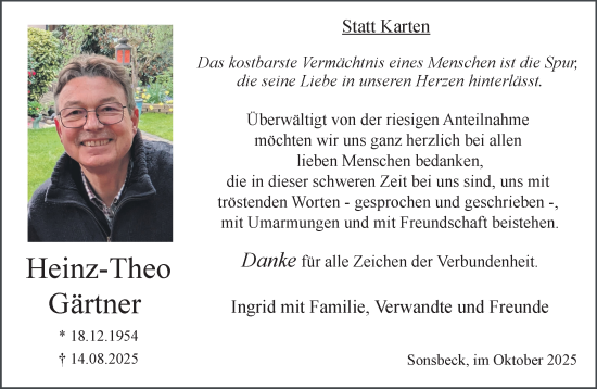 Traueranzeige von Heinz-Theo Gärtner von NNA