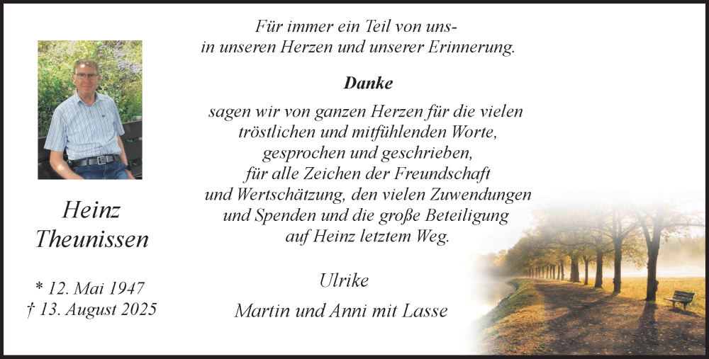  Traueranzeige für Heinz Theunissen vom 18.10.2025 aus NNA