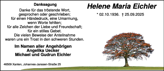 Traueranzeige von Helene Maria Eichler von NNA