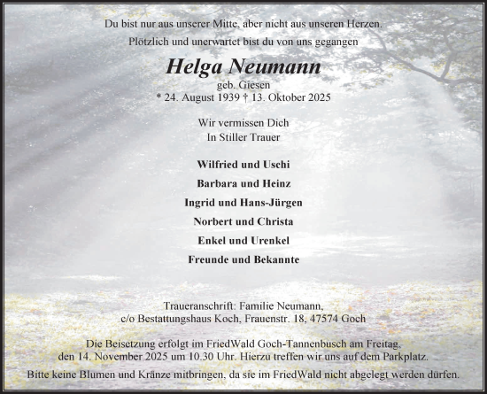 Traueranzeige von Helga Neumann von NNA