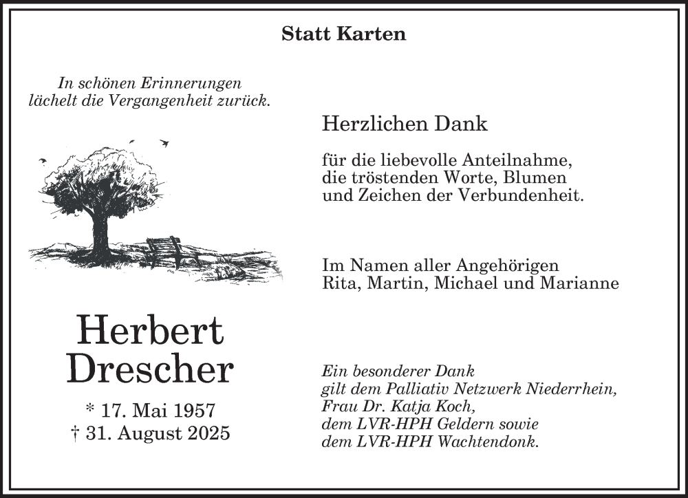  Traueranzeige für Herbert Drescher vom 11.10.2025 aus NNA