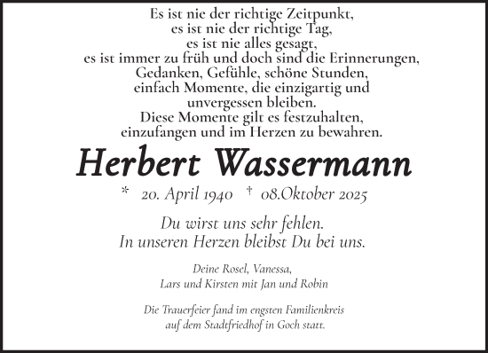 Traueranzeige von Herbert Wassermann von NNA