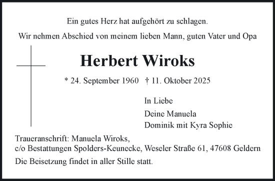 Traueranzeige von Herbert Wiroks von NNA