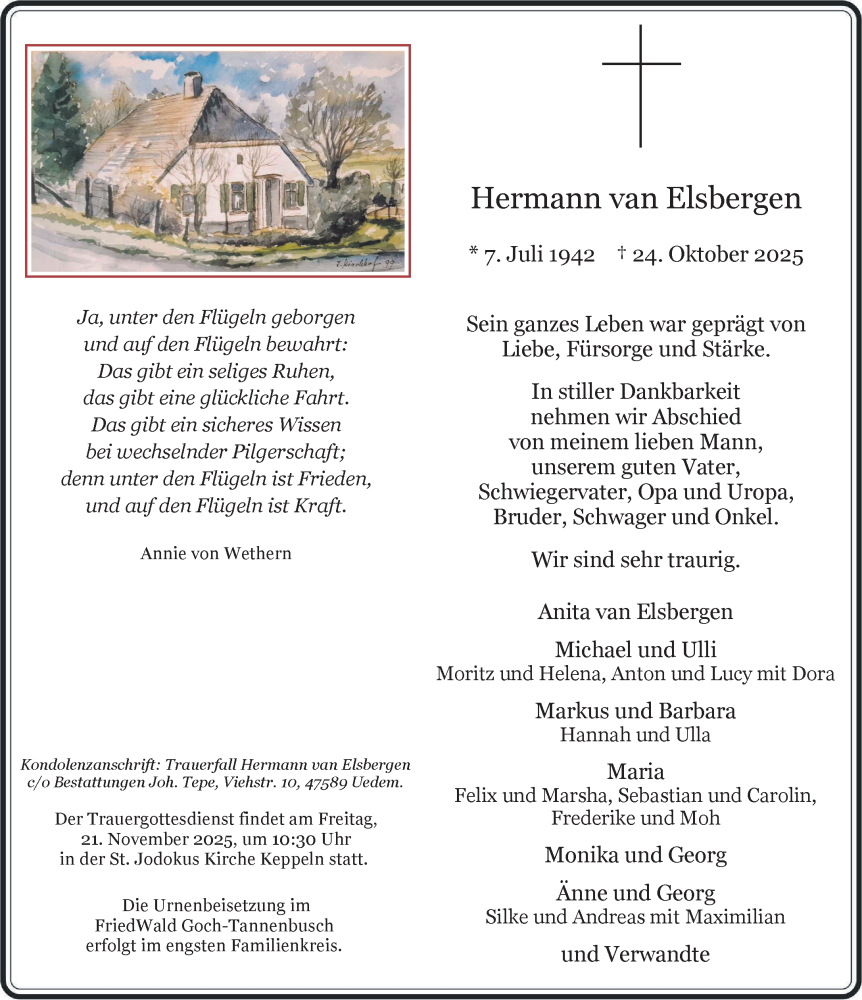  Traueranzeige für Hermann van Elsbergen vom 31.10.2025 aus NNA