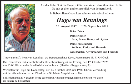 Traueranzeige von Hugo van Rennings von NNA